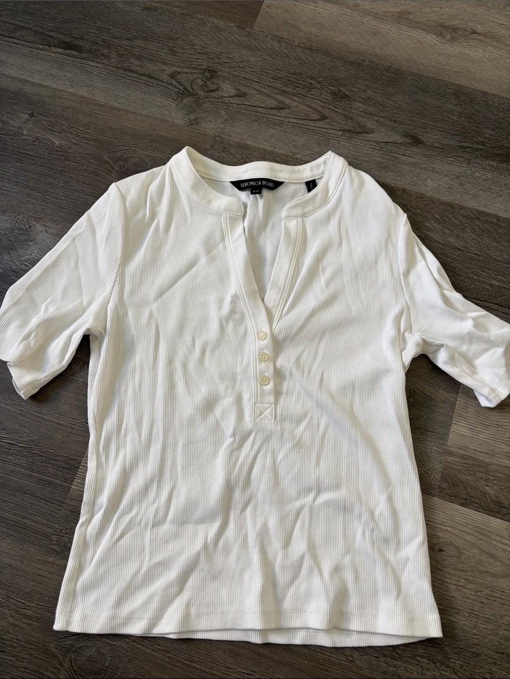 Veronica Beard Cream Ribbed Short-Sleeve Henley
